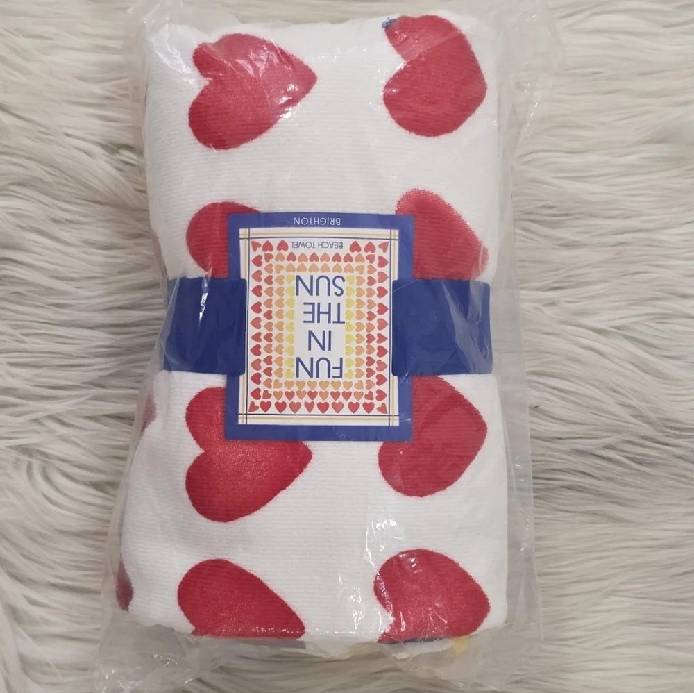 Brighton Multicolor Hearts Print Beach Towel New